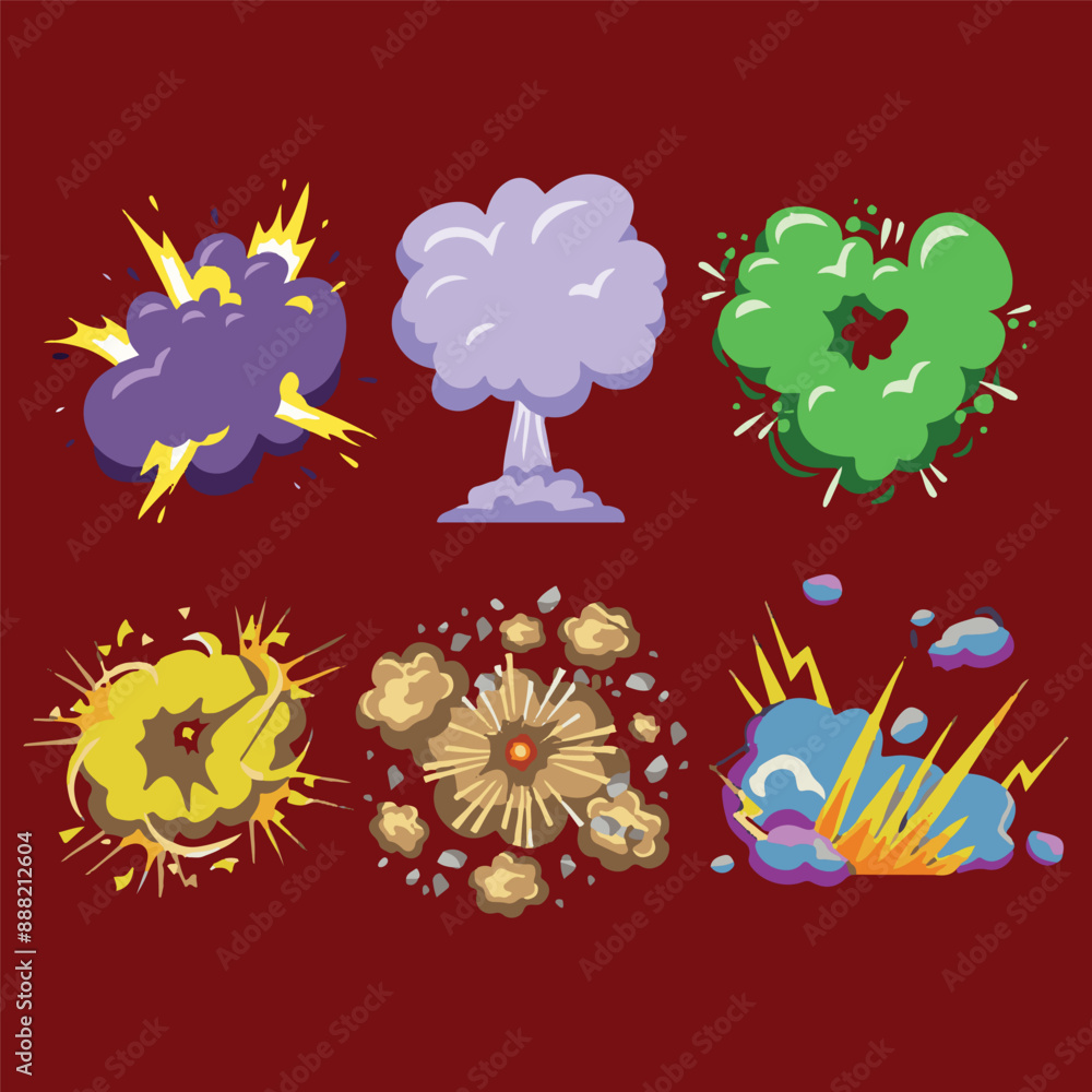 Fototapeta premium Set of explosions and explosions. Vector illustration in a flat style.