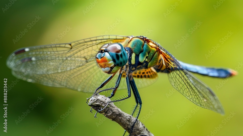 Close-up of a dragonfly resting on a twig Close-up of a dragonfly resting on a twig