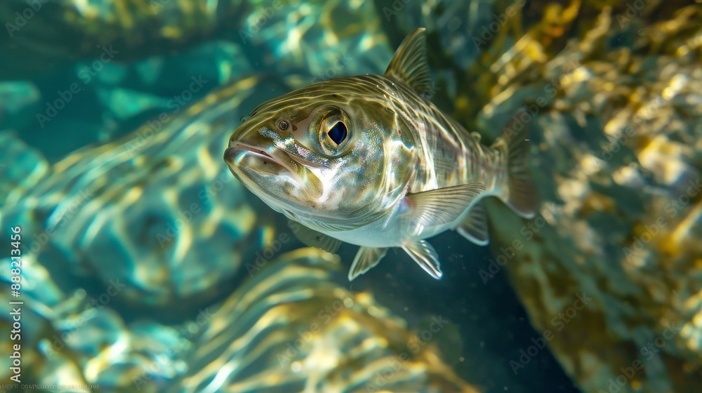 Close-up of a fish swimming in clear water Close-up of a fish swimming in clear water