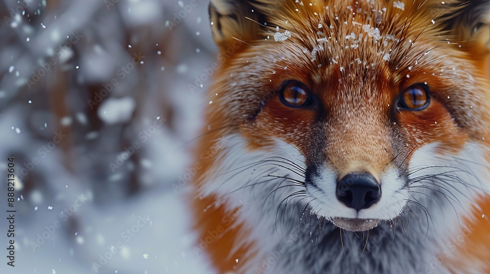 Close-Up Portrait of a Red Fox in Snowy Winter Woods Close-Up Portrait of a Red Fox in Snowy Winter Woods
