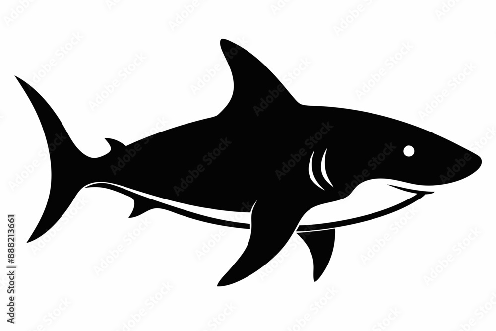 Fototapeta premium Shark silhouette vector, Silhouette of a shark isolated on white background