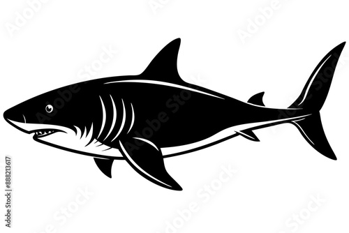 Shark silhouette vector, Silhouette of a shark isolated on white background

