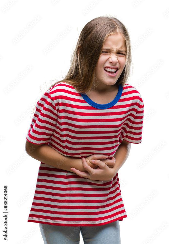 Young beautiful girl over isolated background with hand on stomach because indigestion, painful illness feeling unwell. Ache concept. Young beautiful girl over isolated background with hand on stomach because indigestion, painful illness feeling unwell. Ache concept.