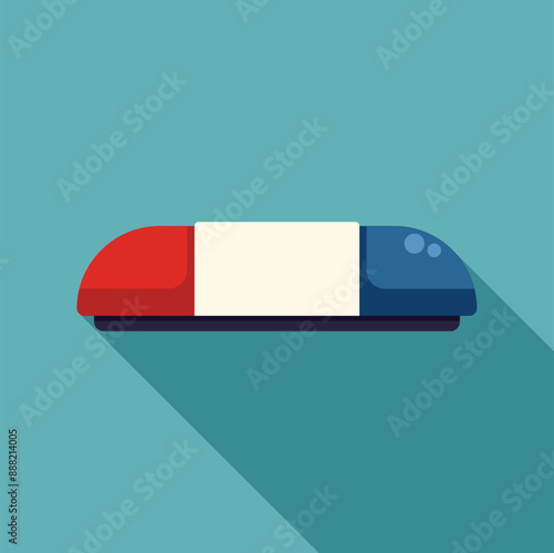 Red and blue siren flashing, signaling an emergency situation with long shadow on blue background