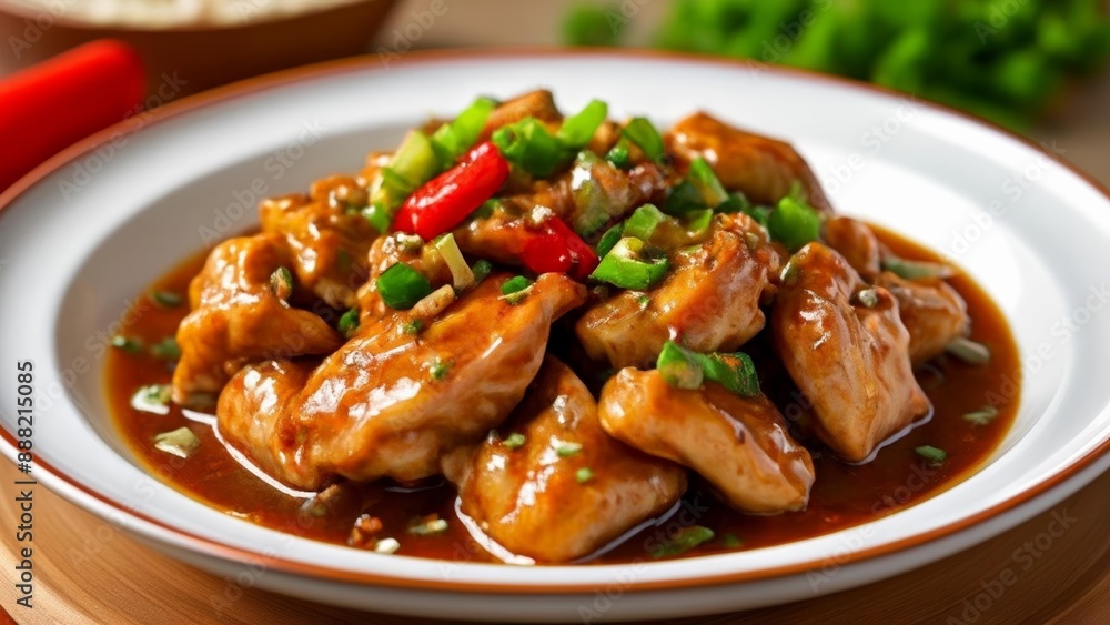 Delicious Asianinspired dish with tender chicken and vibrant vegetables Delicious Asianinspired dish with tender chicken and vibrant vegetables