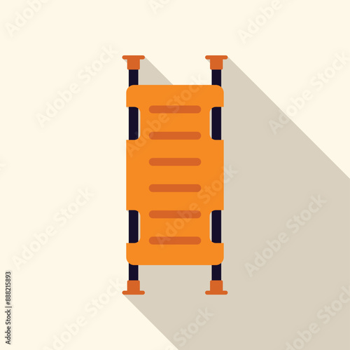 Yellow emergency stretcher standing upright, simple style icon with long shadow