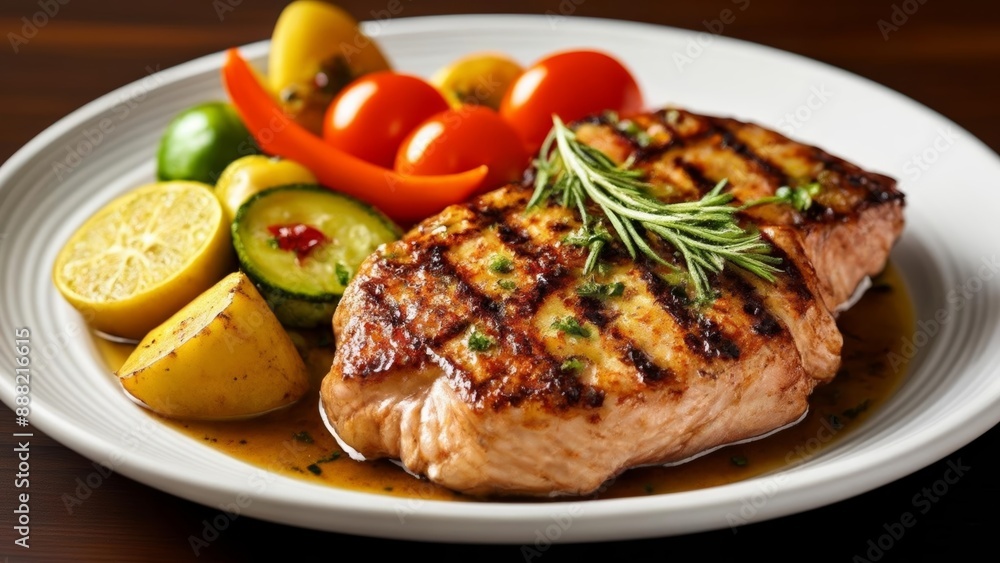 Delicious grilled fish with a side of fresh vegetables Delicious grilled fish with a side of fresh vegetables