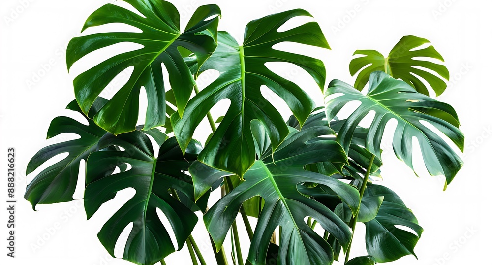 A bunch of large monstera leaves isolated on white background A bunch of large monstera leaves isolated on white background