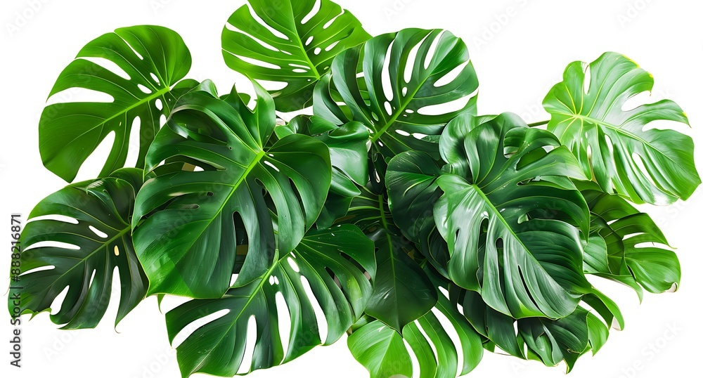 A bunch of large monstera leaves isolated on white background A bunch of large monstera leaves isolated on white background