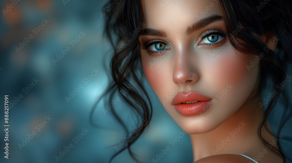 Close-Up of Woman with Intense Blue Eyes - Captivating Beauty Portrait Featuring Striking Eye Color, Perfect Skin, and Stylish Makeup, High-Quality Fashion Photography Close-Up of Woman with Intense Blue Eyes - Captivating Beauty Portrait Featuring Striking Eye Color, Perfect Skin, and Stylish Makeup, High-Quality Fashion Photography
