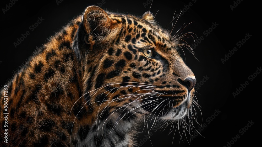 Majestic amur leopard portrait isolated on black background wildlife conservation image Majestic amur leopard portrait isolated on black background wildlife conservation image
