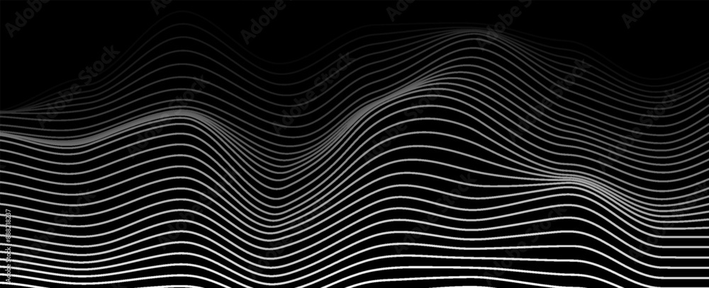 Flowing dots particles wave pattern 3D curve halftone black gradient curve shape isolated on white background. Vector in concept of technology, science, music, modern. Flowing dots particles wave pattern 3D curve halftone black gradient curve shape isolated on white background. Vector in concept of technology, science, music, modern.