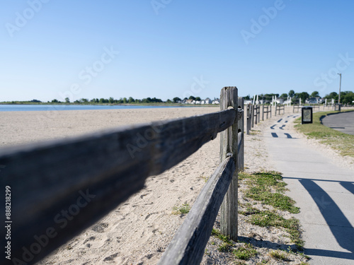 Closeup of fence at Short Beach in Stratford Connecticut during the day. 
