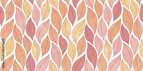 Watercolor leaves, Autumn vector seamless pattern. wavy leaf fall background, textured girly floral print.