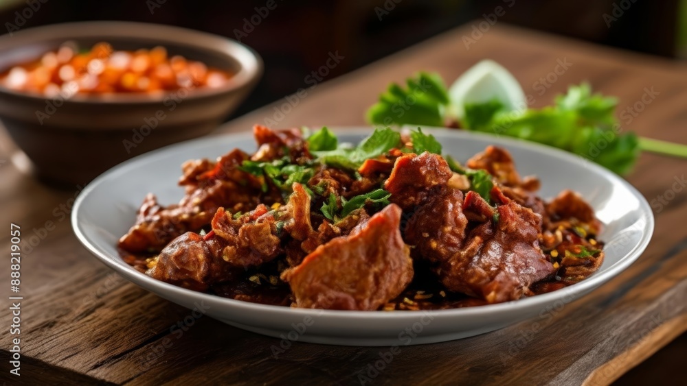  Deliciously seasoned meat dish ready to be savored