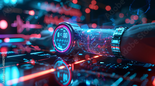 Futuristic Smartwatch with Neon Lights