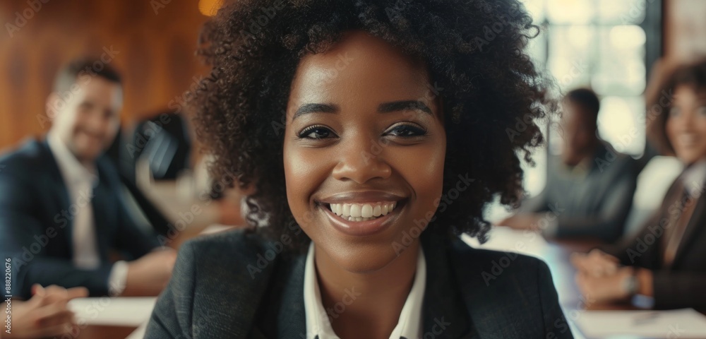 Confident Young Black Woman Smiling During a Business Meeting Confident Young Black Woman Smiling During a Business Meeting