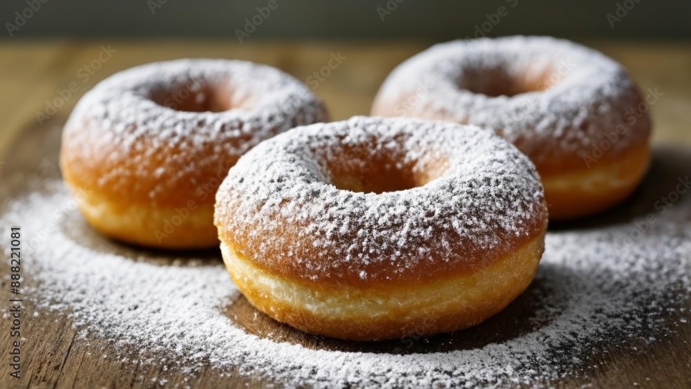 Deliciously dusted doughnuts ready to be enjoyed Deliciously dusted doughnuts ready to be enjoyed