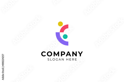 Letter C abstract logo design with family connect combination in colorful design