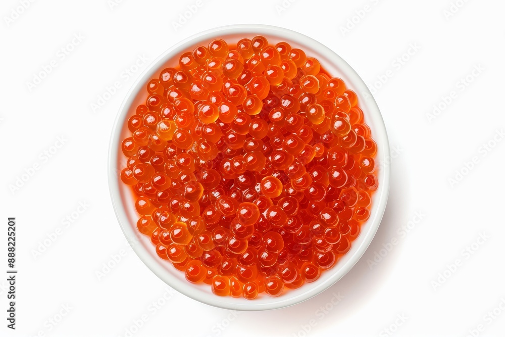 White background with isolated red caviar top view White background with isolated red caviar top view