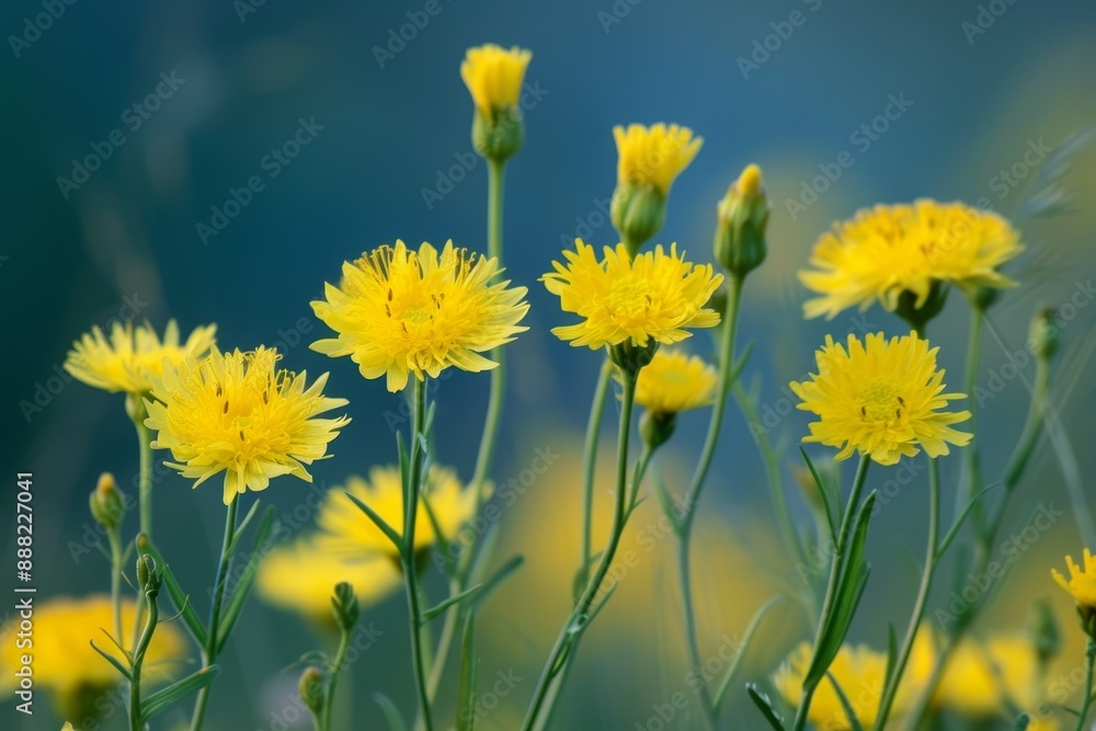 Fototapeta premium Wild yellow flowers of Pilosella officinarum an invasive species in USA and New Zealand contain umbelliferone resembling coumarin