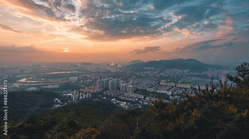 A panoramic view of a city from a mountain lookout