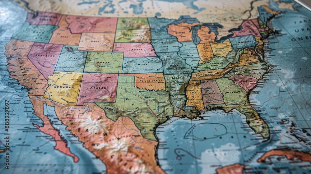 Naklejka premium Detailed usa map pinpointing key election areas for comprehensive analytical review