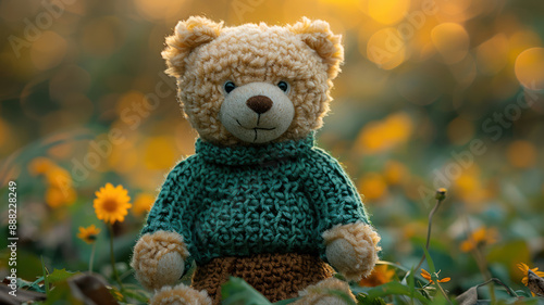 Teddy Bear in a Field of Flowers