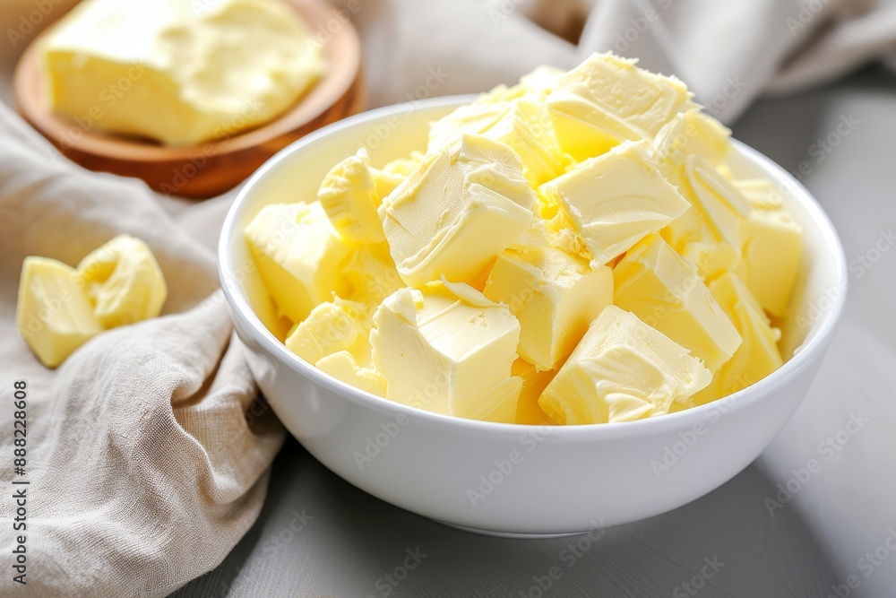 Yellow dairy butter in a white bowl fresh Yellow dairy butter in a white bowl fresh