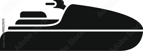 Simple black silhouette of a jet ski standing still on the water, side view