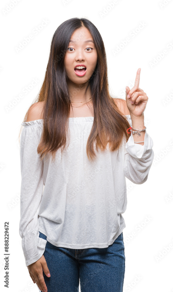 Young asian woman over isolated background pointing finger up with successful idea. Exited and happy. Number one. Young asian woman over isolated background pointing finger up with successful idea. Exited and happy. Number one.