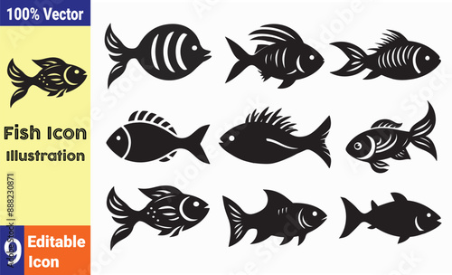 Fish icon, logo vector illustration design, EPS