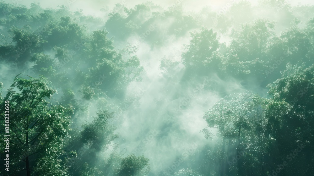 Rainforest landscape with trees and fog - theme conservation, climate change and renewable energy - Generative AI Rainforest landscape with trees and fog - theme conservation, climate change and renewable energy - Generative AI