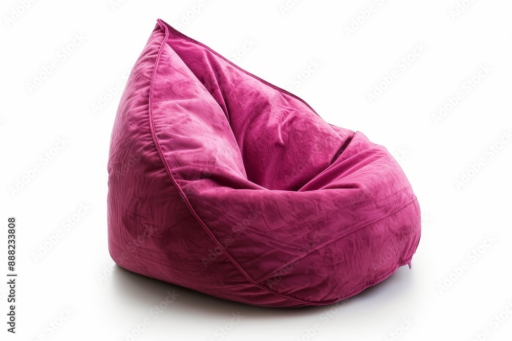 New soft magenta beanbag seen from the side on white background New soft magenta beanbag seen from the side on white background