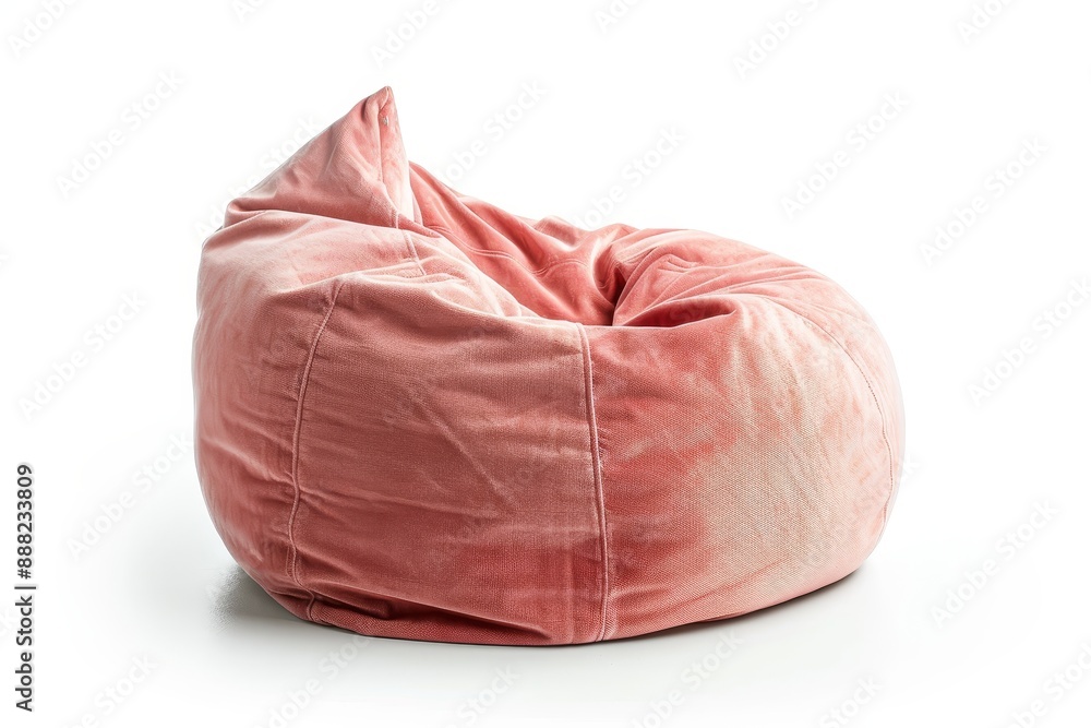 New soft pink beanbag isolated on white background in right side view New soft pink beanbag isolated on white background in right side view