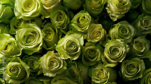 bunch of green lime roses in full bloom closeup