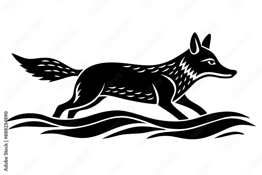 Obraz premium Coyote swims icon vector silhouette 