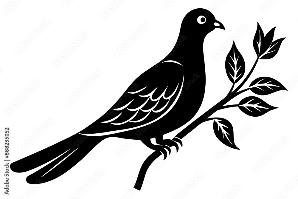Fototapeta premium Dove on a branch in tree vector silhouette