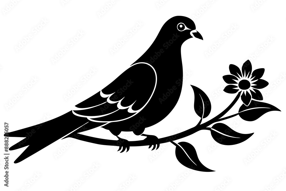 Fototapeta premium Dove on a branch in tree vector silhouette 