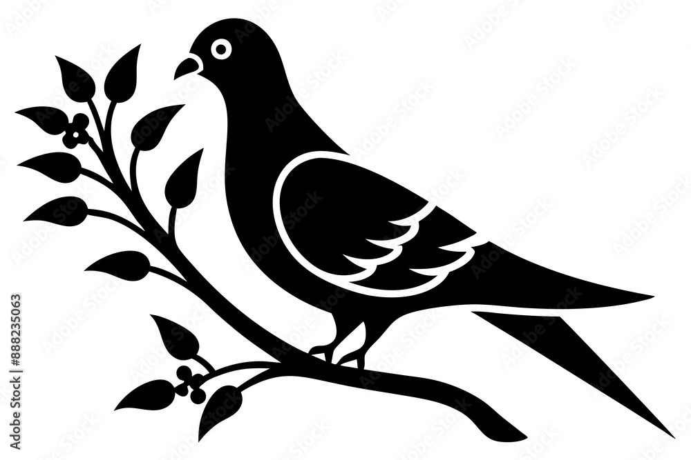 Obraz premium Dove on a branch in tree vector silhouette 