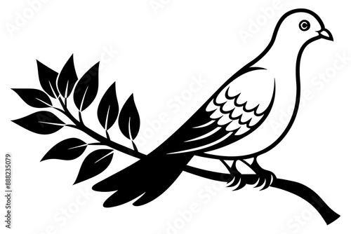 Dove on a branch in tree vector silhouette 
