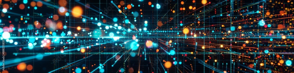 Fototapeta premium Intricate Visualization of Machine Learning Algorithms Processing Big Data: Highlighting AI Integration in Data Analysis and Predictive Modeling