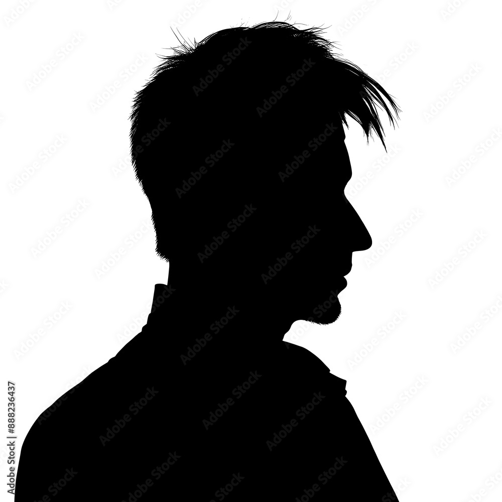 Silhouette of an adult man. Male avatar for social networks. Portrait with a tousled hairstyle. Silhouette isolated on white Silhouette of an adult man. Male avatar for social networks. Portrait with a tousled hairstyle. Silhouette isolated on white