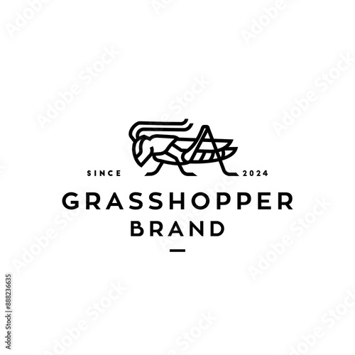 modern art Grasshopper logo, cricket insect icon in trendy minimal Geometric line linear style 