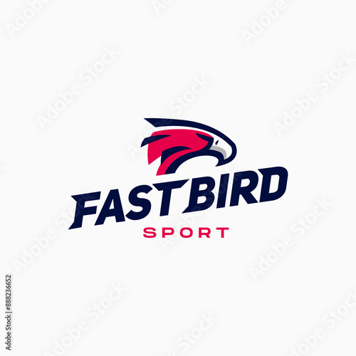  Aggressive and fast bird logo design. Bird head mascot logo design, eagle, falcon or hawk badge emblem vector icon