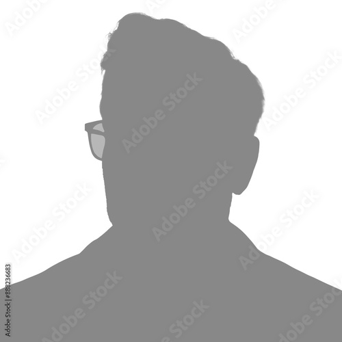 Silhouette of an adult man. Male avatar. Icon for social networks. Portrait with disheveled hair. Gray silhouette isolated on white