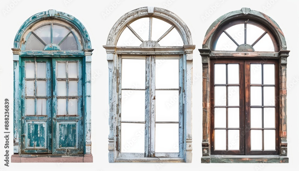 Obraz premium Vintage window frames for houses isolated on white