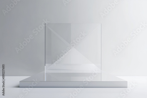 A white background with a glass box in the middle