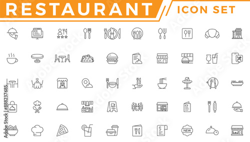 Restaurant business related and food icon set vector line icon