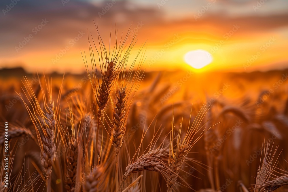 Mature winter wheat at field s edge under evening sunset Mature winter wheat at field s edge under evening sunset